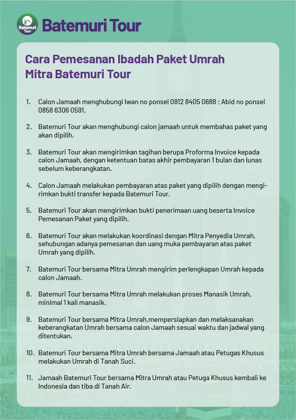 Cara Pemesanan Ibadah Paket Umrah Mitra Batemuri Tour